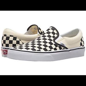 Black and white checkered slip on vans